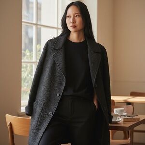 NINA McLEMORE CHARCOAL BLACK TEXTURED LONG BUTTON FRONT JACKET CAR COAT SZ M